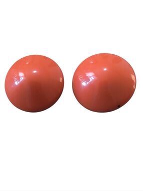 Vintage Coral Orange Lucite Dome Button Earrings Retro Statement Round Studs